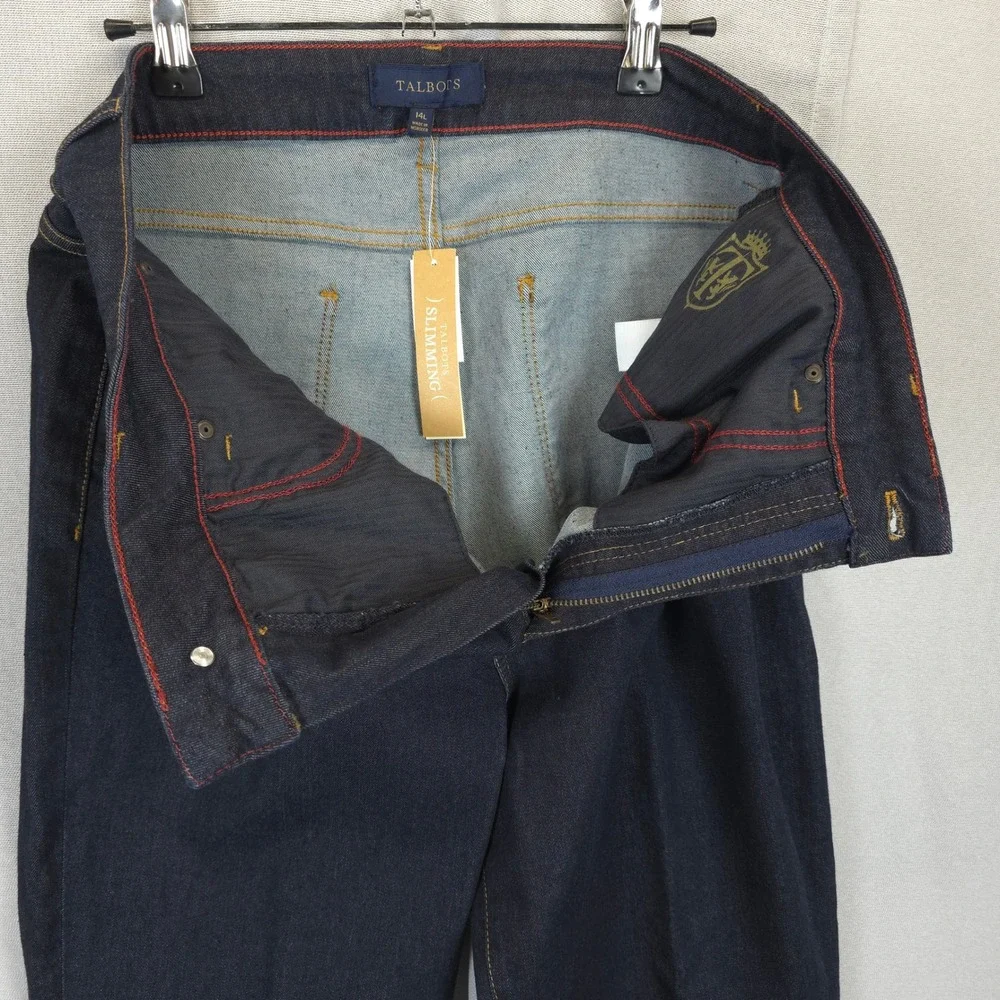Talbots Dark Wash Blue Denim‎ Jeans Slimming Women 14L Comfort Stretch 5 Pocket